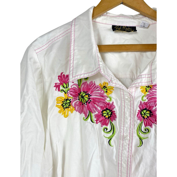Bob Mackie Embroidered Blouse Button Up White Country Western Cottagecore 2X - Picture 5 of 13